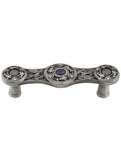 Lily Drawer Pull Inset with Blue Sodalite - 3 inch Center-to-Center in Antique Pewter.